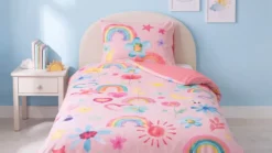 Snoozing Pink Rainbow flanel dekbedovertrek